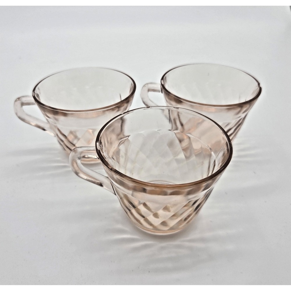 Vintage Hazel Atlas Diamond Optic Pink Depression Glass Cups Lot Of 3 *flaws*